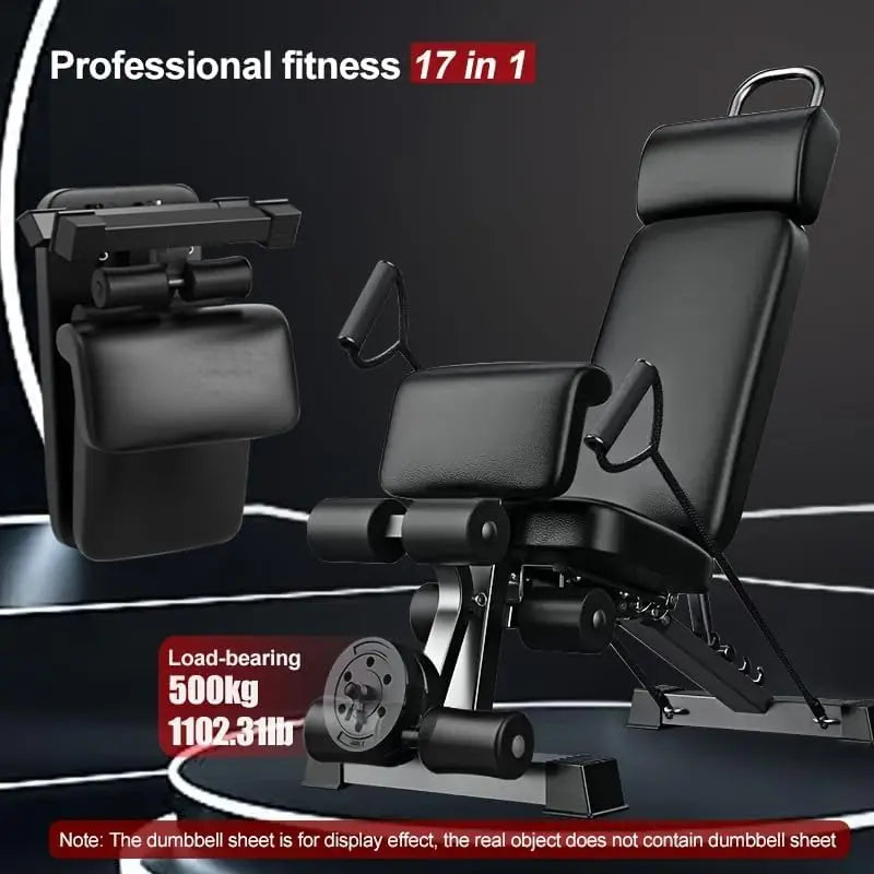 17-in-1 Multifunctional Dumbbell Stool Sit-Up Bench Adjustable Backrest/Foldable Home Gym Equipment 500kg Weight Capacity