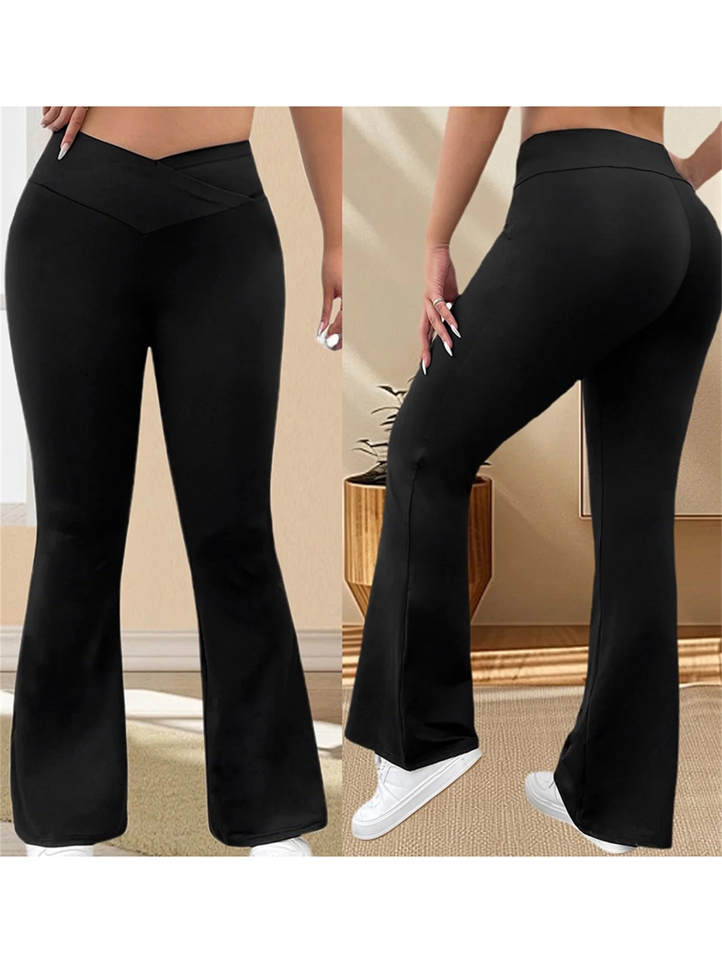 Women Plus Size High Waist Wide Leg Palazzo Pants Solid Color/Loose Fit Casual Long Trousers with Pockets