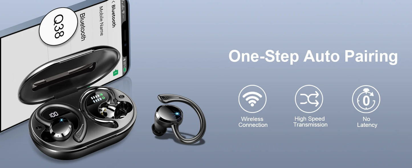 Wireless Earbuds, Bluetooth 5.3 On-Ear Headset Noise Cancelling Mic/48H Playtime Sports Headphones for Workout/Running.