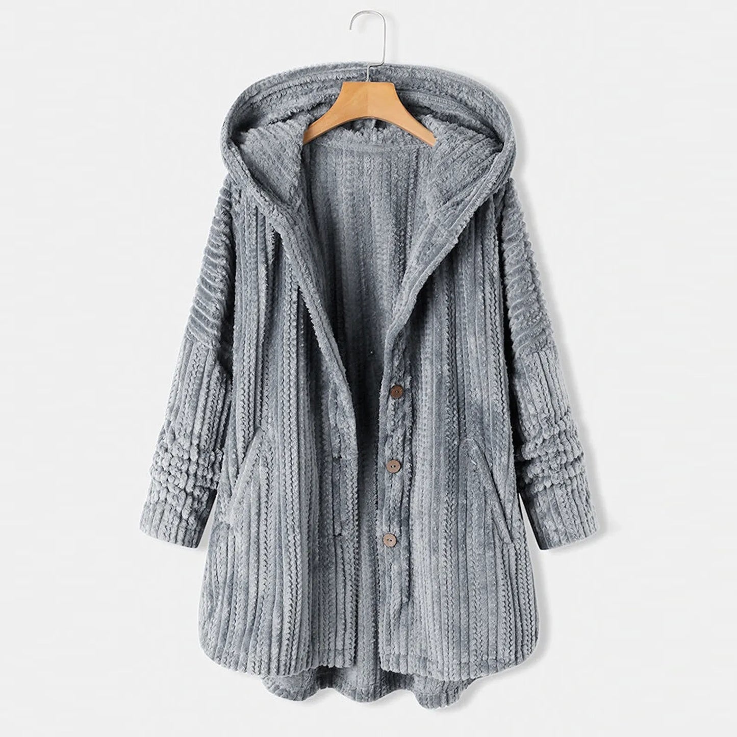 New Women Winter Hooded Cardigan Fleece Coats Long Sleeve Solid Teddy Bear Jacket Single Breasted Outerwear Coat With Pocket
