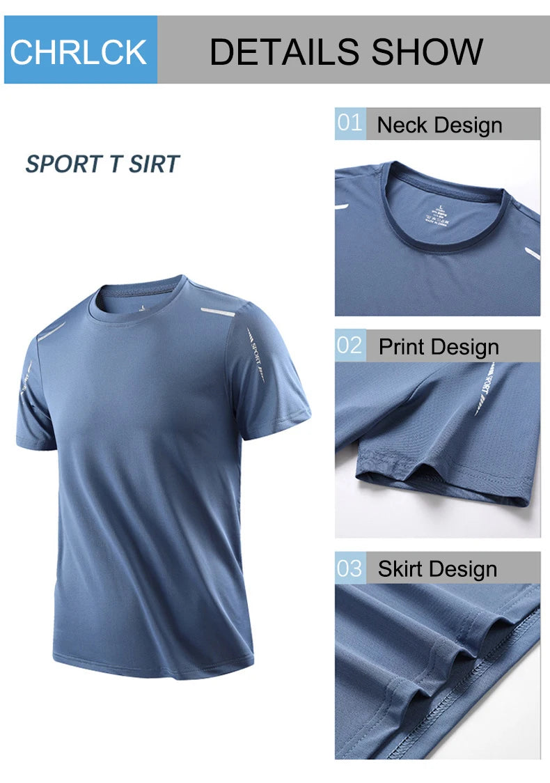CHRLCK Men's Running Quick Drying T-shirts Breathable Hiking/Fishing Tees Soft Elasticity Outdoor Sports Short Shirt Summer