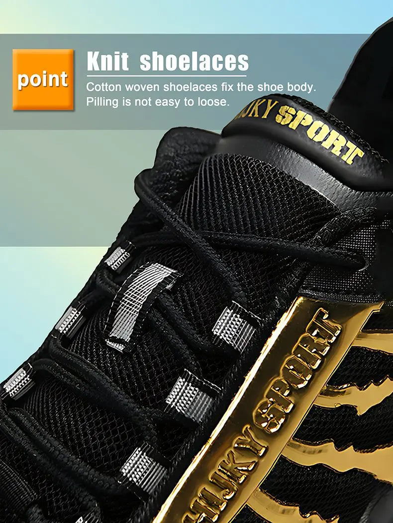 Men's air cushioned road running shoes, breathable weaving lightweight/and fashionable walking sports shoes, gold and silver