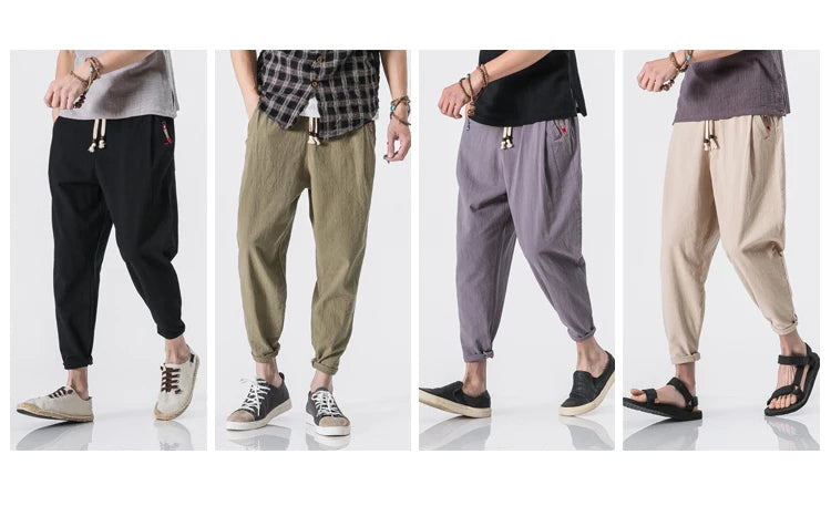 Cotton Joggers Men Solid Men's Harem Pants Summer Fitness/Casual Cropped Pants Men's Trousers Streetwear Slim Male Pants