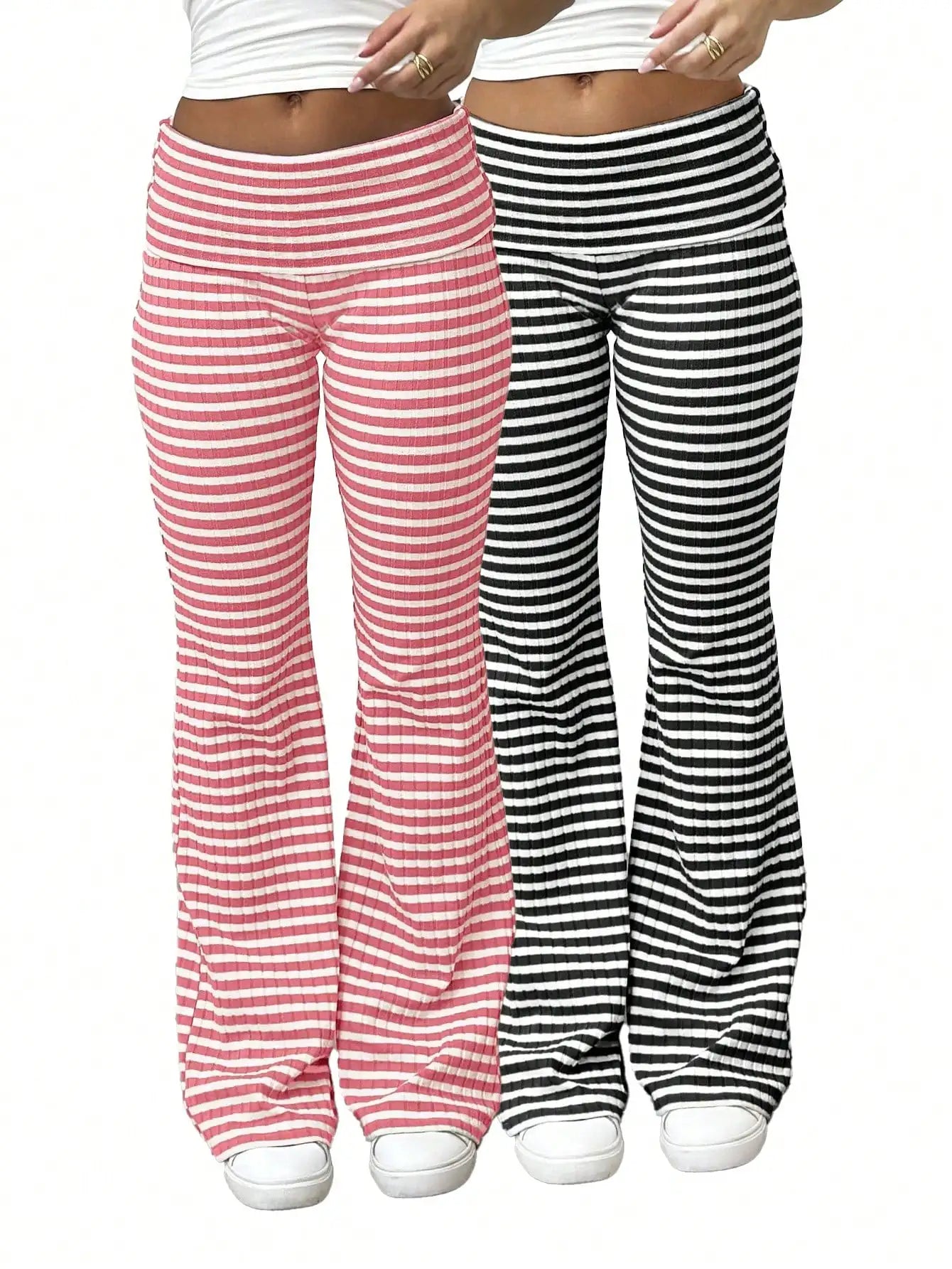 Two pairs of women's sporty casual pants triangular flared pants/women's high-waisted yoga pants and elastic casual pants