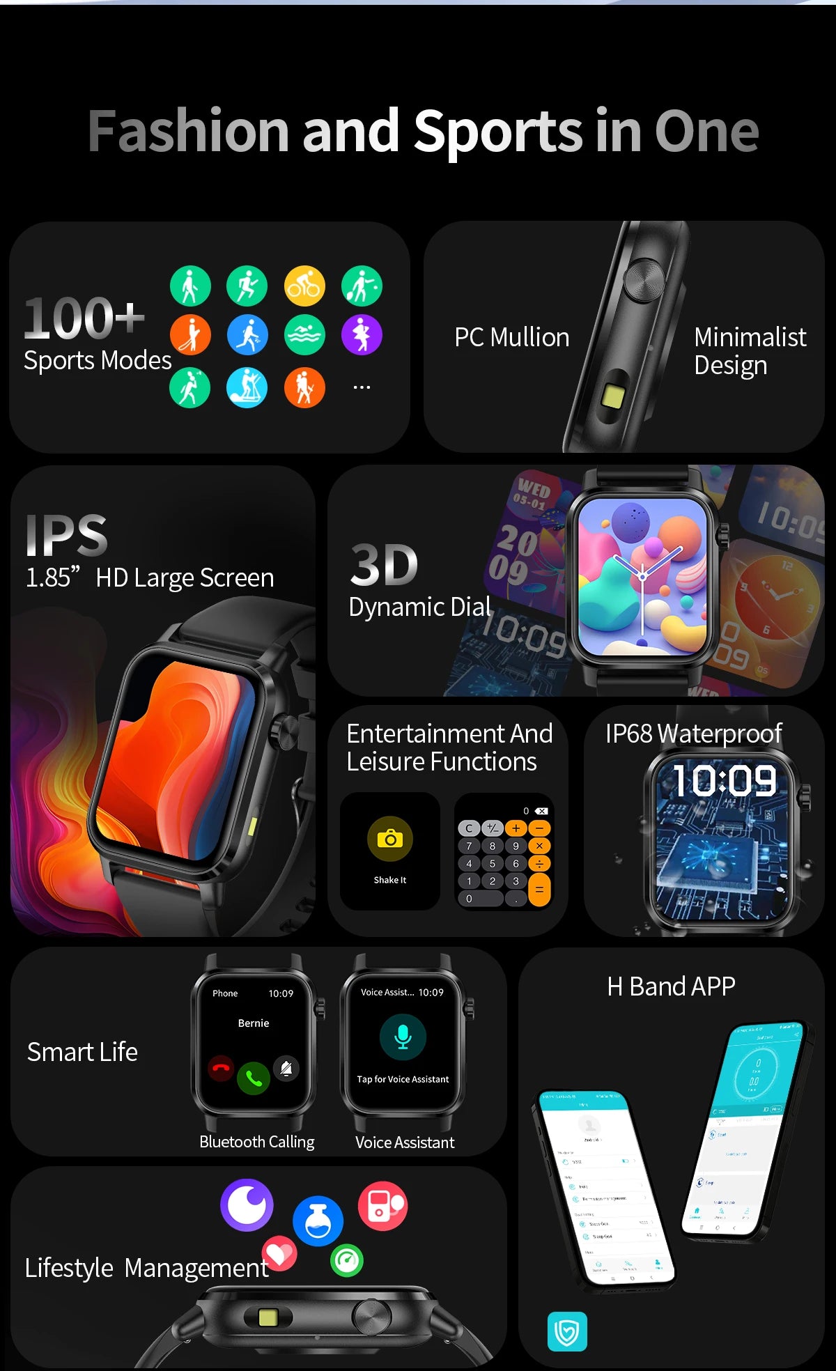 LIGE New Smart Watch 1.85''HD Screen Men Watches 3D Dial Bluetooth Call/Sport Fitness Tracker Men Smartwatch With LED Flashlight