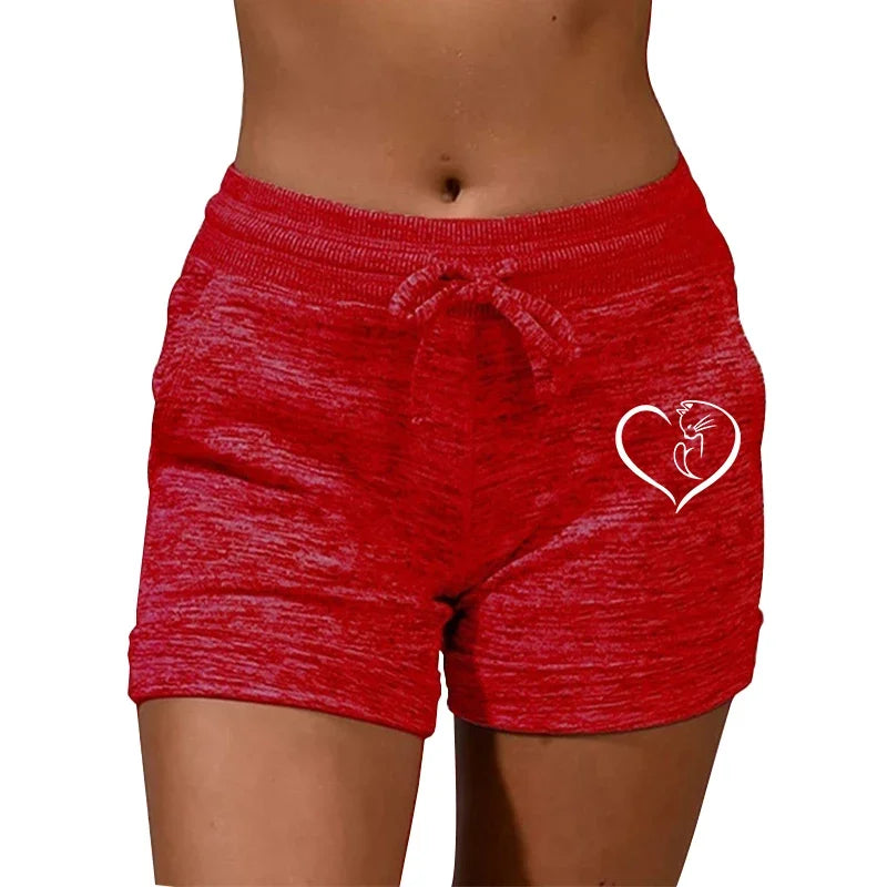 Summer Women's Shorts Printing Elastic High Waist Casual/Sport Fitness Running Oversize Female Sweat Shorts