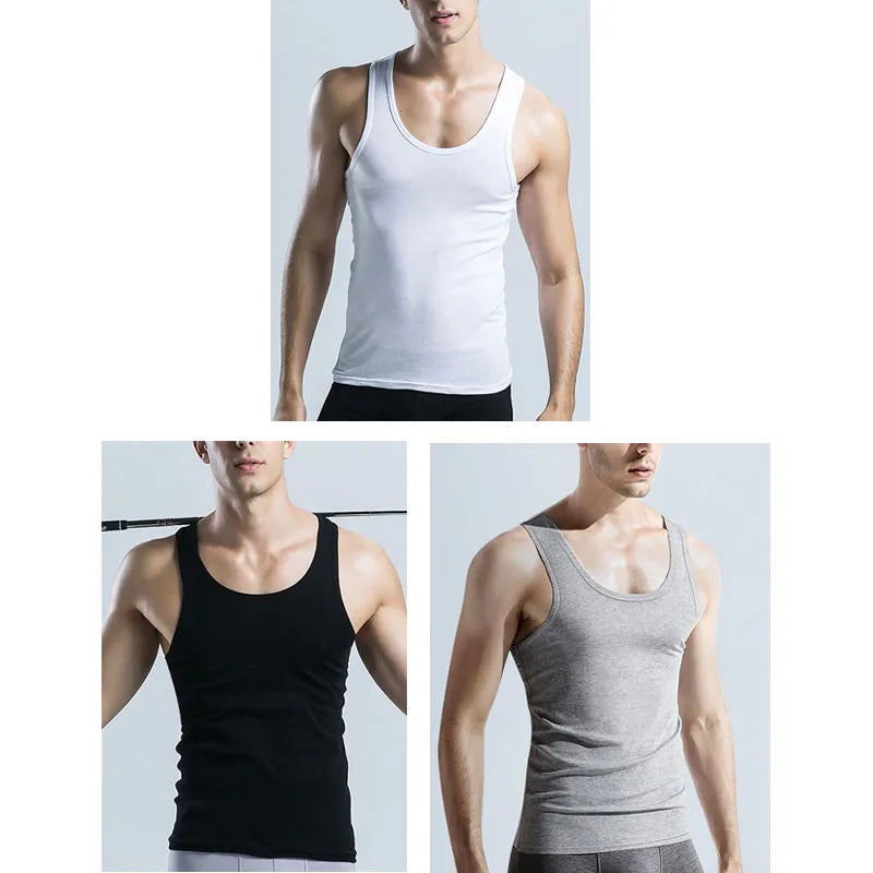 3pcs Pure Cotton Men Four Seasons Vest Simple Fit/Sports Fitness T-shirt Middle-aged Casual Sleeveless Tops L-4XL