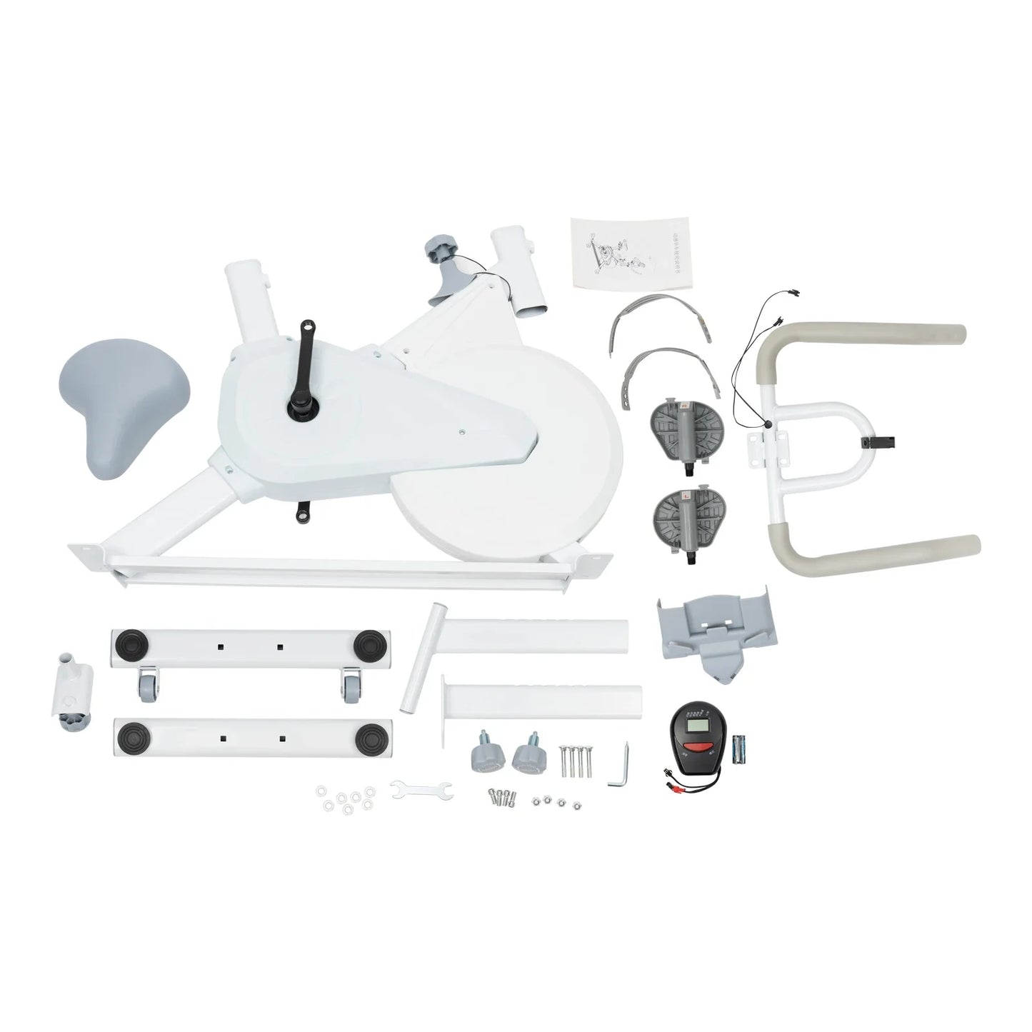 Indoor Fitness Bike White Exercise Bike Wool Pad Silent Braking/Adjustable Seat/Handle LCD Display, 80kg Capacity