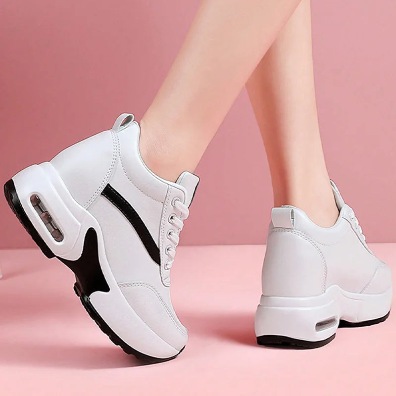 Women Air Cushion Sneaker Insole Increase Height/Brand Sport Shoes High Bottom Outdoor Daily Walking Shoes