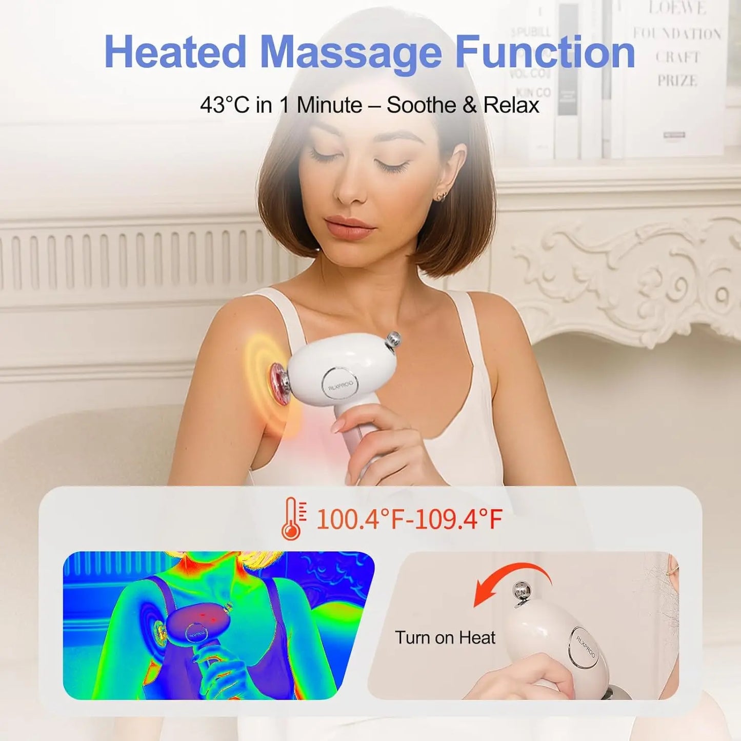 Massage Gun Deep Tissue, Mini Massager Gun with Heat Handheld Percussion/3 Interchangeable Heads & 4 Speeds Fascia Gun Relieve