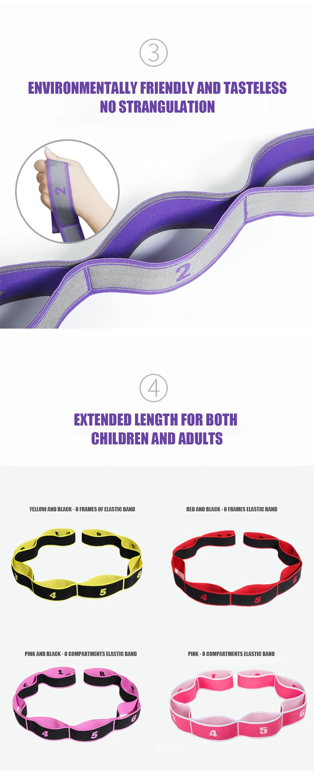 Multi-Section Elastic Yoga Resistance Bands Adult Child Dance Training/Gym Home Pilates Exercise Pull Strap Belt Fitness Sport