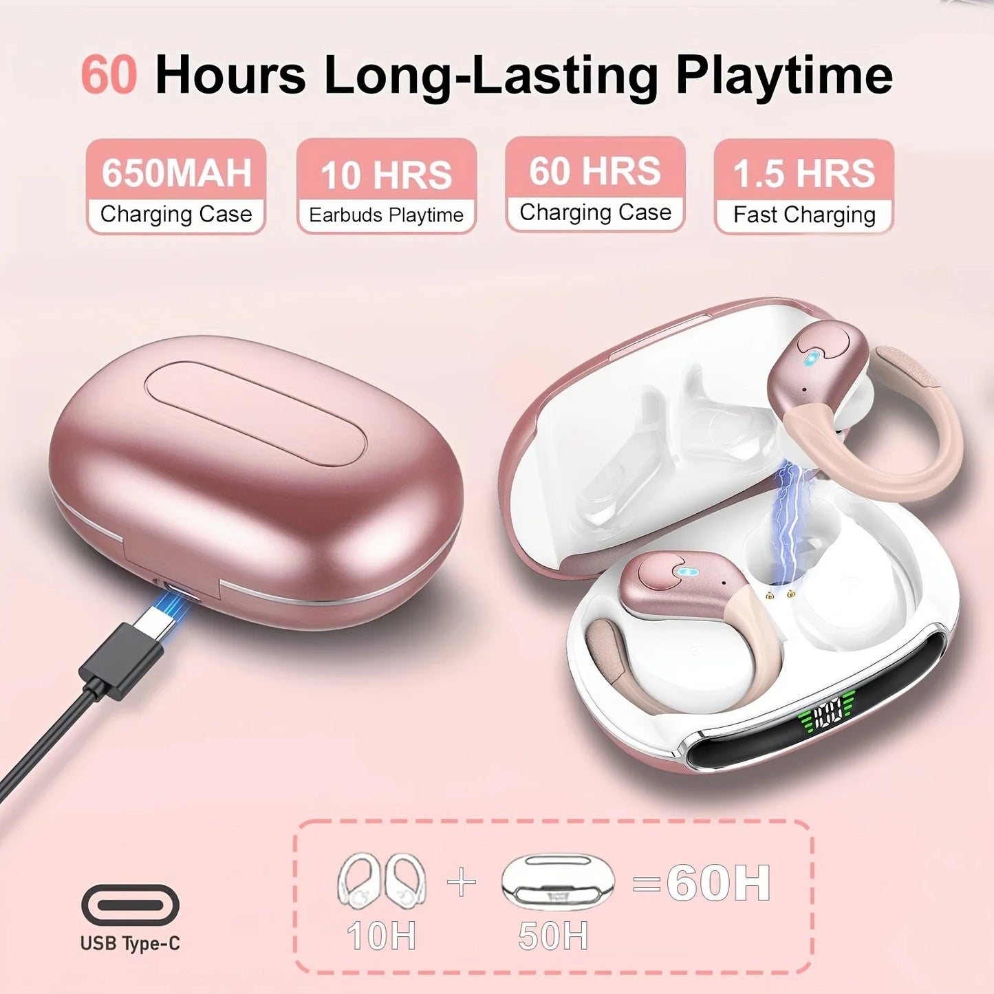 GREATWALL   New Ear-hook Wireless Bluetooth 5.3 Headphones/ENC Noise Reduction HiFi Stereo Sports Earbuds