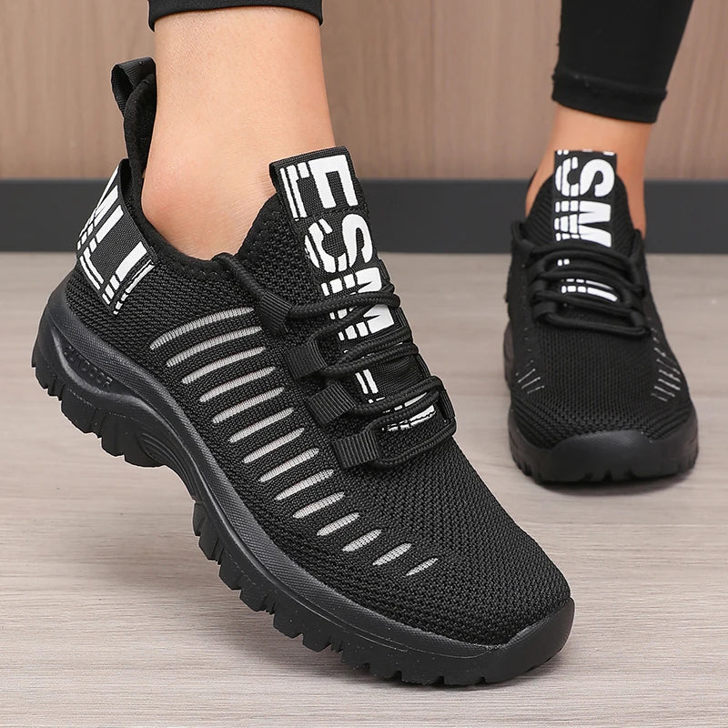 Women's Fashion Mesh Shoes New Trendy Design Breathable/Cool Comfortable Anti Slip Sole Outdoor Walking Flat Lace Up Shoes
