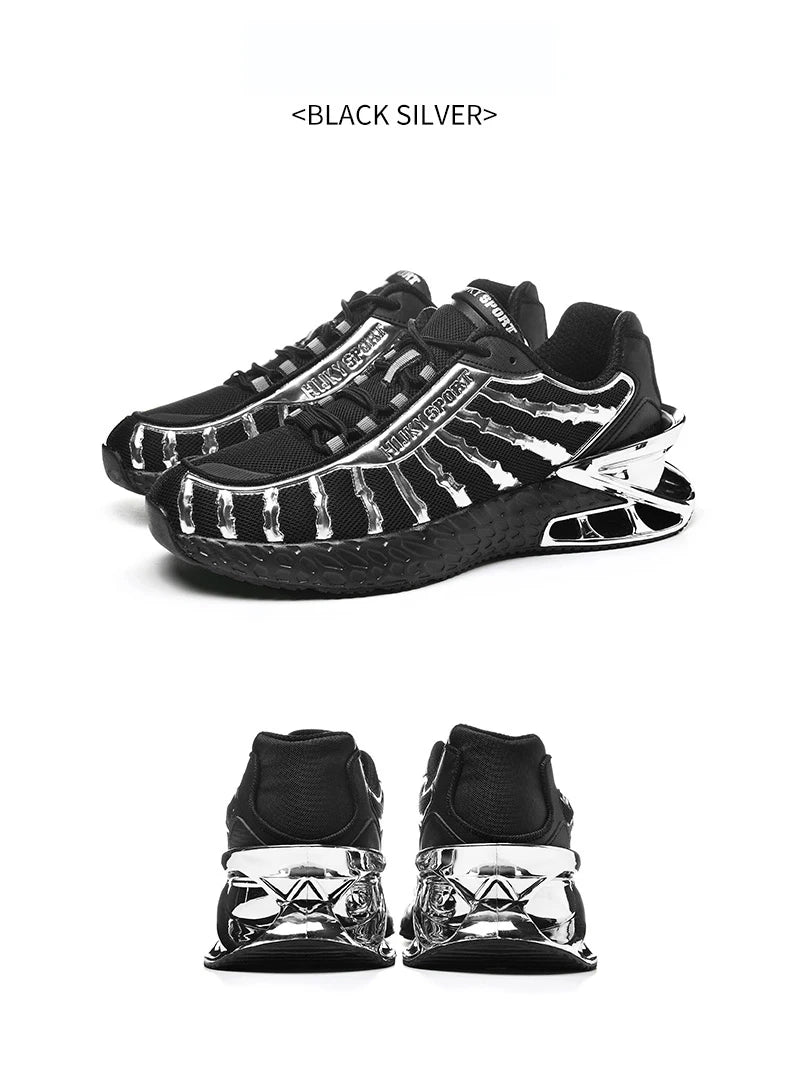 Men's air cushioned road running shoes, breathable weaving lightweight/and fashionable walking sports shoes, gold and silver