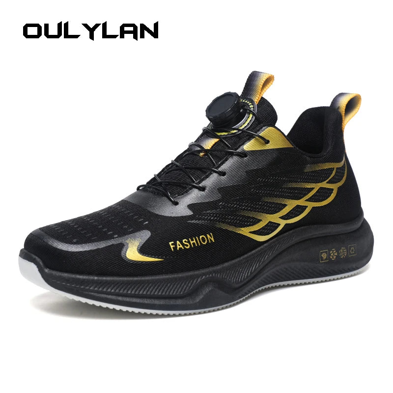 Oulylan Men's Running Sports Shoes Casual Fashion Popular Mesh/Rotating Buttons Breathable Hollow Sneakers Men