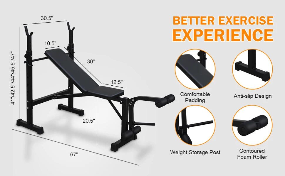Weight Bench Press Set with Squat Rack and Bench Strength Training/For Home Gym Full-Body Workout Fitness Equipment