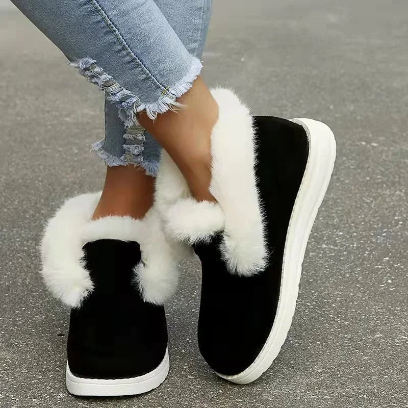 New Ladies Slip on Comfortable Ankle Boots Women Winter Warm/Plush Fur Snow Boots Suede Shoes Female Footwear Boots