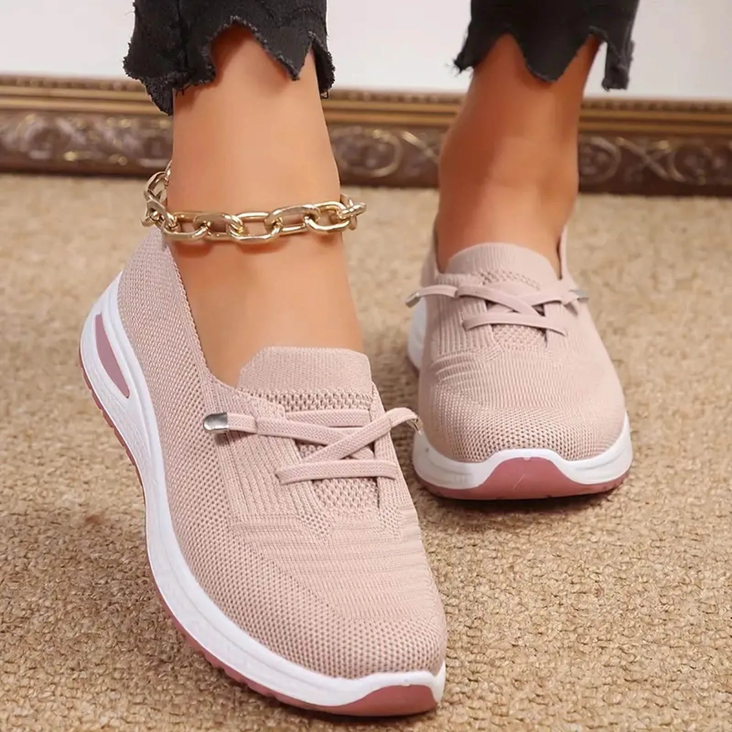 Women's Casual Shoes Lightweight Tennis Running Sports Shoes/Spring Summer Mesh Shoes Soft Breathable Comfortable Flat Shoes