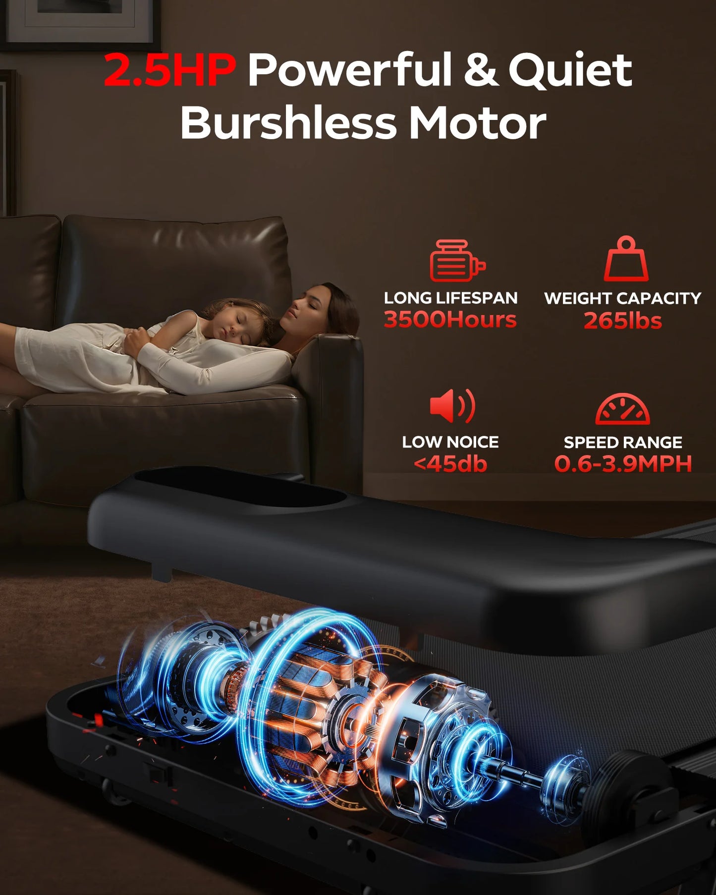 2.5 HP Incline Under-Desk Treadmill/Triple Knee Protection with App and Remote Controls
