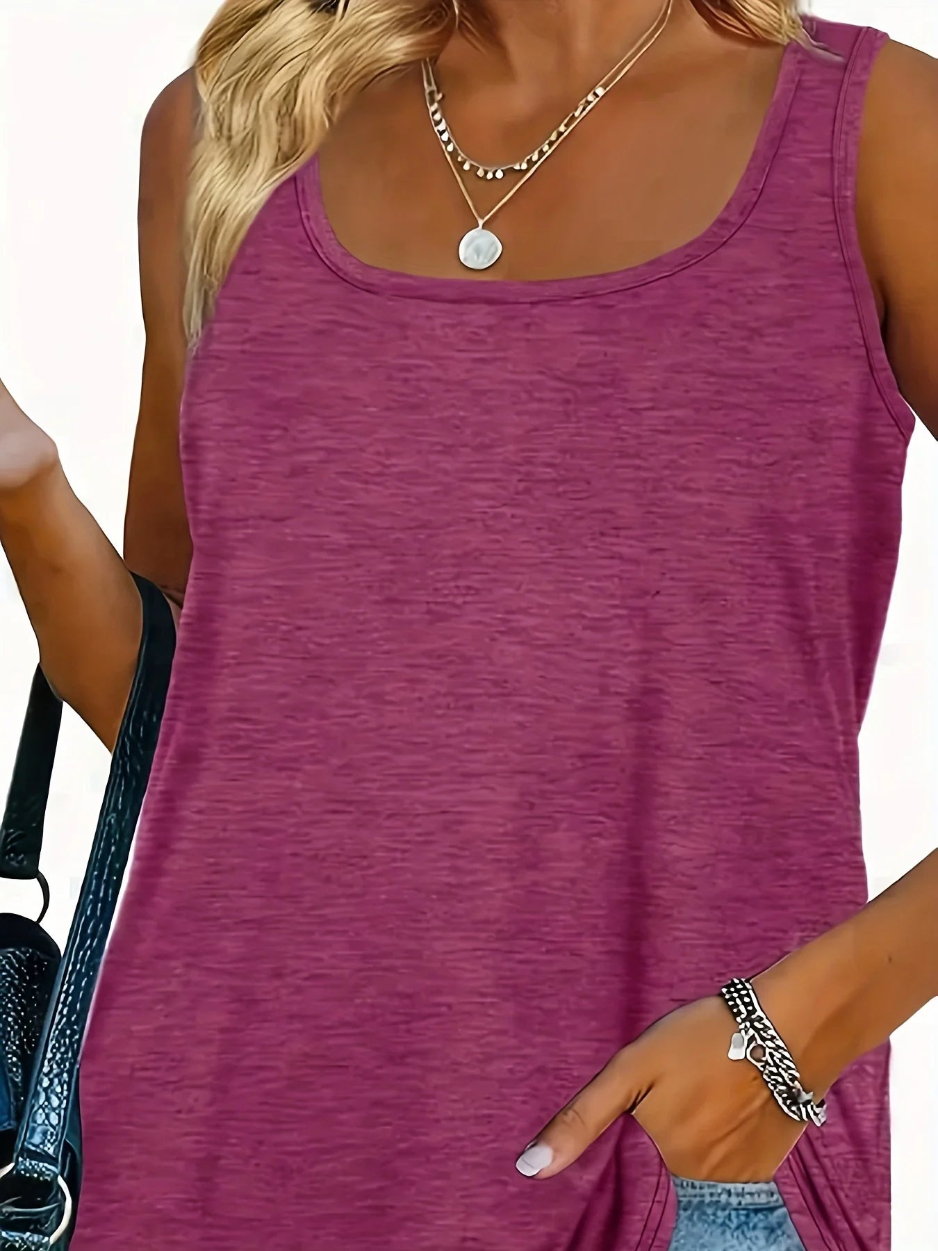 Plus size women's solid color polyester fiber with elastic summer U-neck dolphin hem/simple with classic of American casual vest