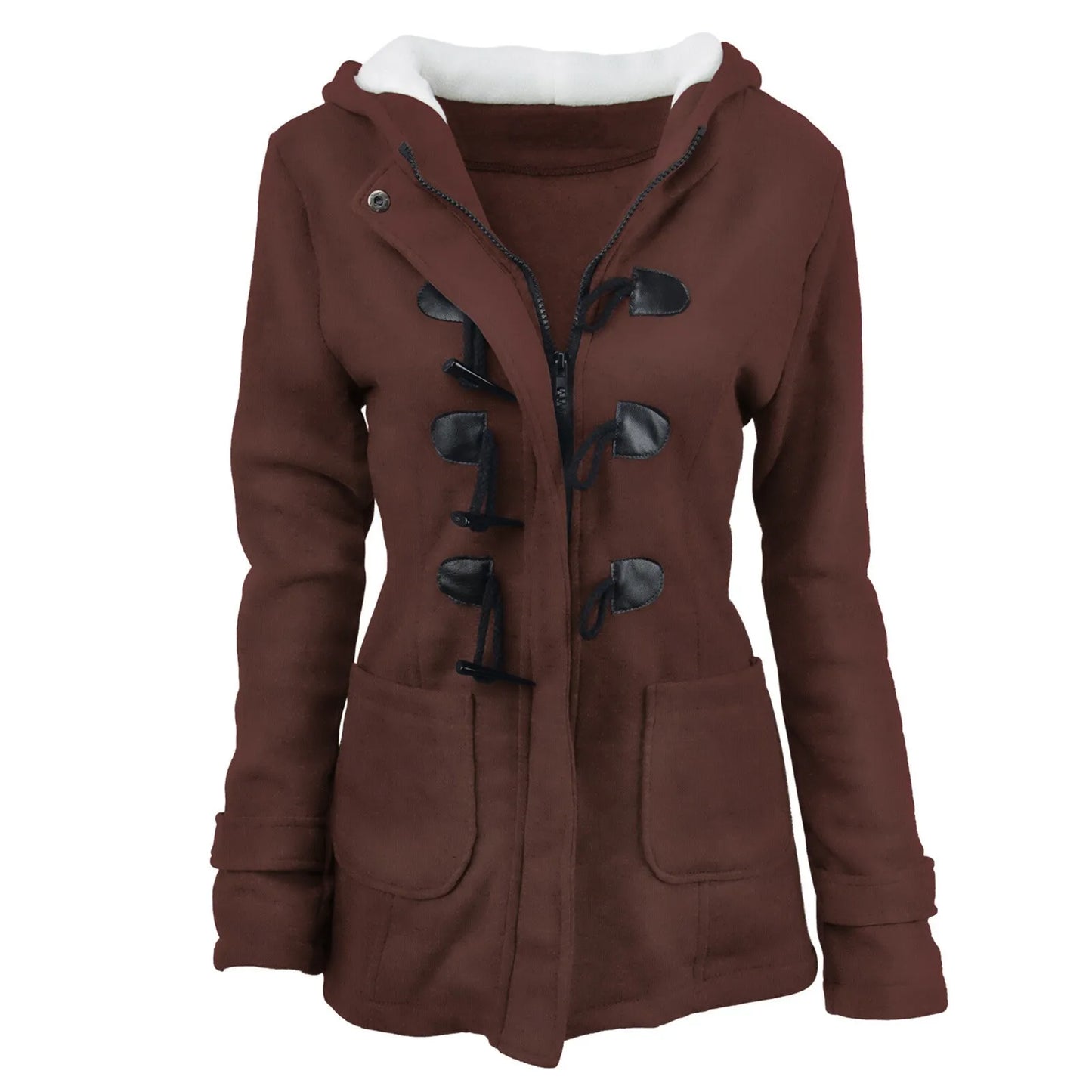 Women's Fashion Jacket Horn Button Fleece Thicken Coat With Hood/Winter Warm Jacket Women Loose Windbreaker Jackets