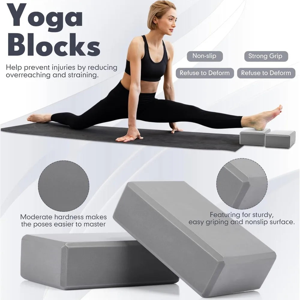 14 Pcs Yoga Kits for Home Workouts Pilates Equipment Set for Women/Beginners Include Hot Yoga Towel Blocks Strap, Knee Pad