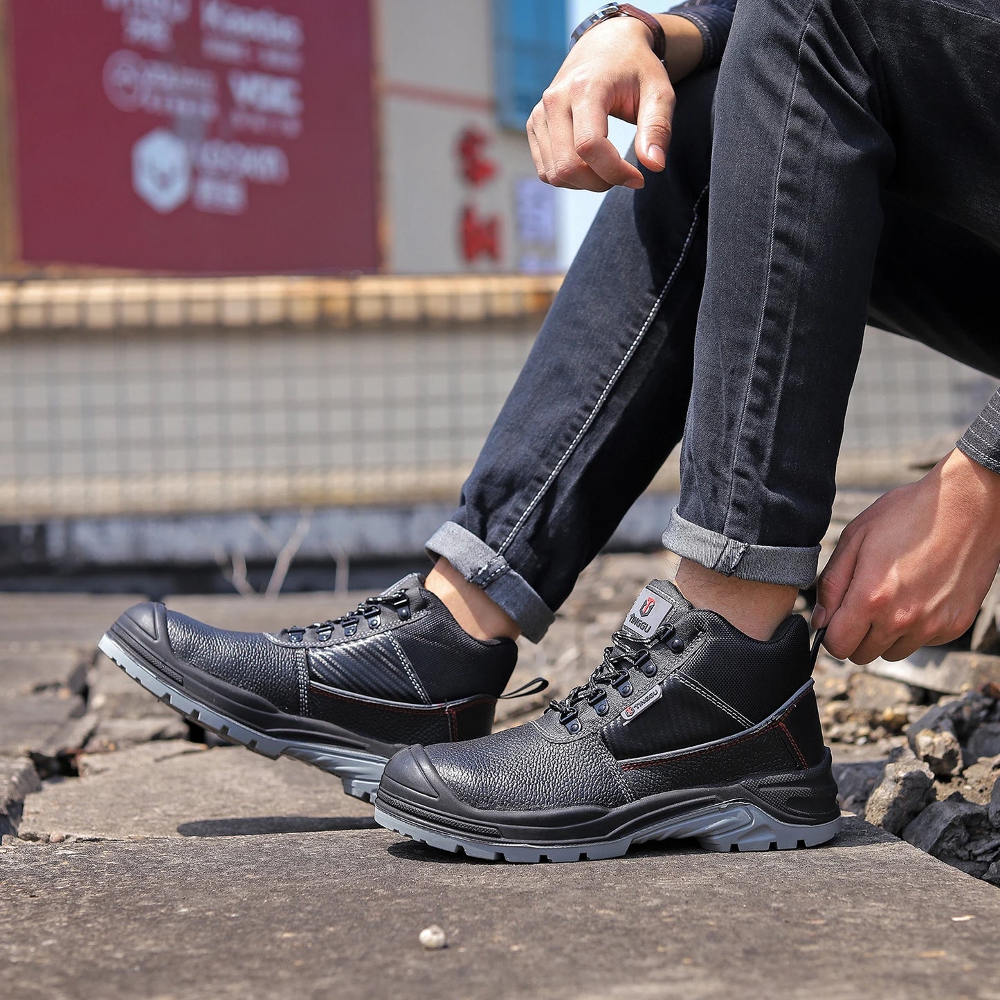 Steel Toe Shoes watperpoof work shoes Men Anti-puncture/Steel Toe Non Slip Work Outdoor Male Boots