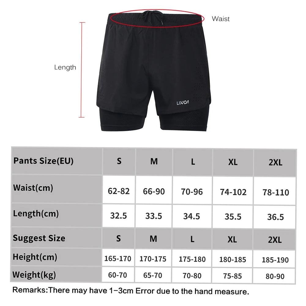 Men's 2-in-1 Running Shorts Quick Drying Breathable Active Training/Exercise Jogging Cycle Shorts with Longer Liner