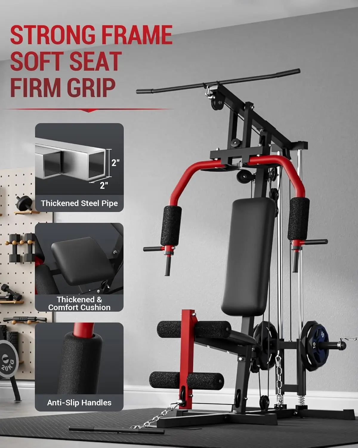 Home Gym Machine Full Body Workout Equipment with Pulley System/Leg Press Support for Strength Training Workout Station