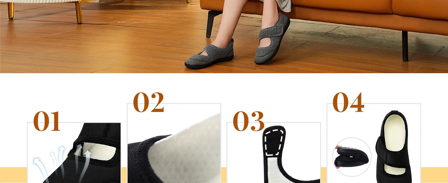 Women's Slippers Wide Width Diabetic Shoes Edema House/Barefoot Walking Shoes Adjustable Indoor Outdoor Slippers
