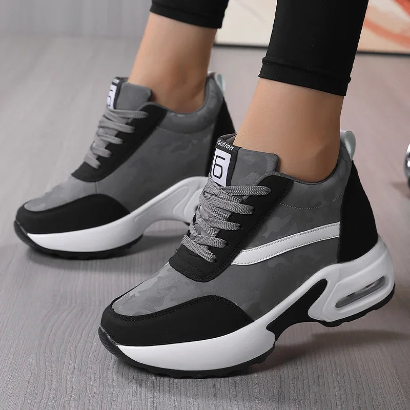 Women Air Cushion Sneaker Insole Increase Height/Brand Sport Shoes High Bottom Outdoor Daily Walking Shoes
