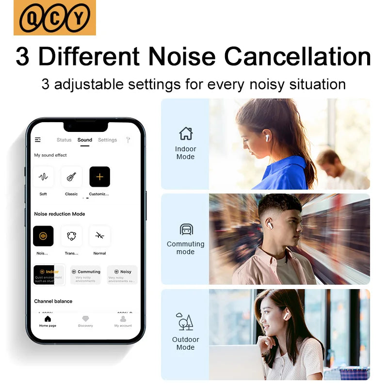 QCY HT05 ANC Wireless Earphones 40dB Active Noise Cancelling Bluetooth/5.2 Headphones 6 Mic ENC HD Call Headset TWS Earbuds