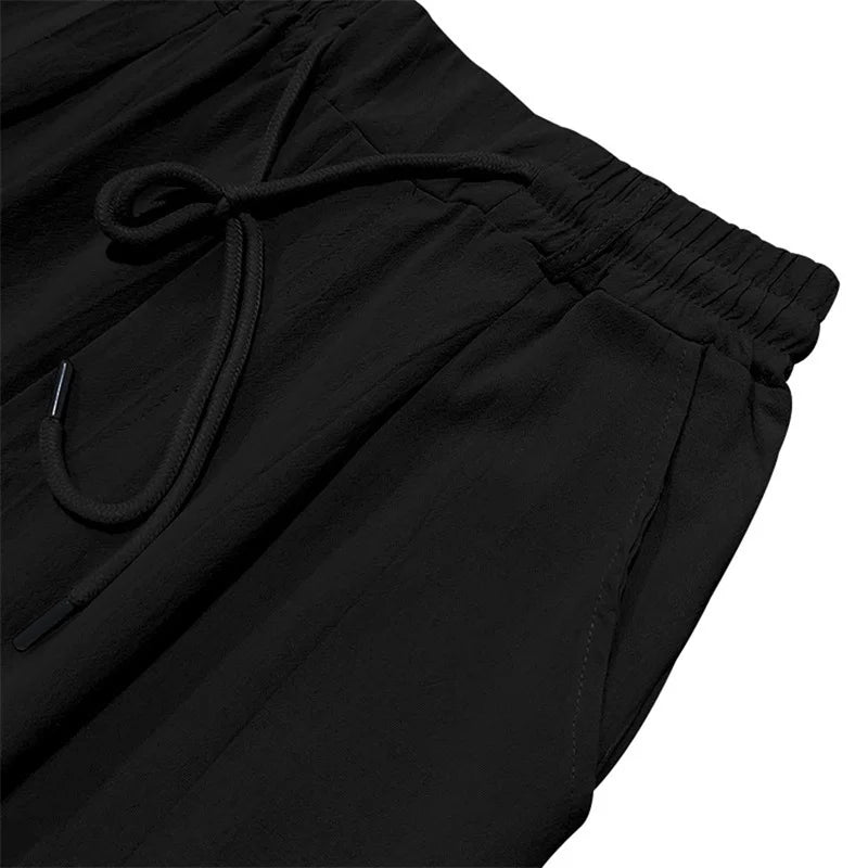 Men s Lightweight Drawstring Linen Pants with Pockets Comfortable/Straight Leg Casual Trousers for Summer Beach Wear