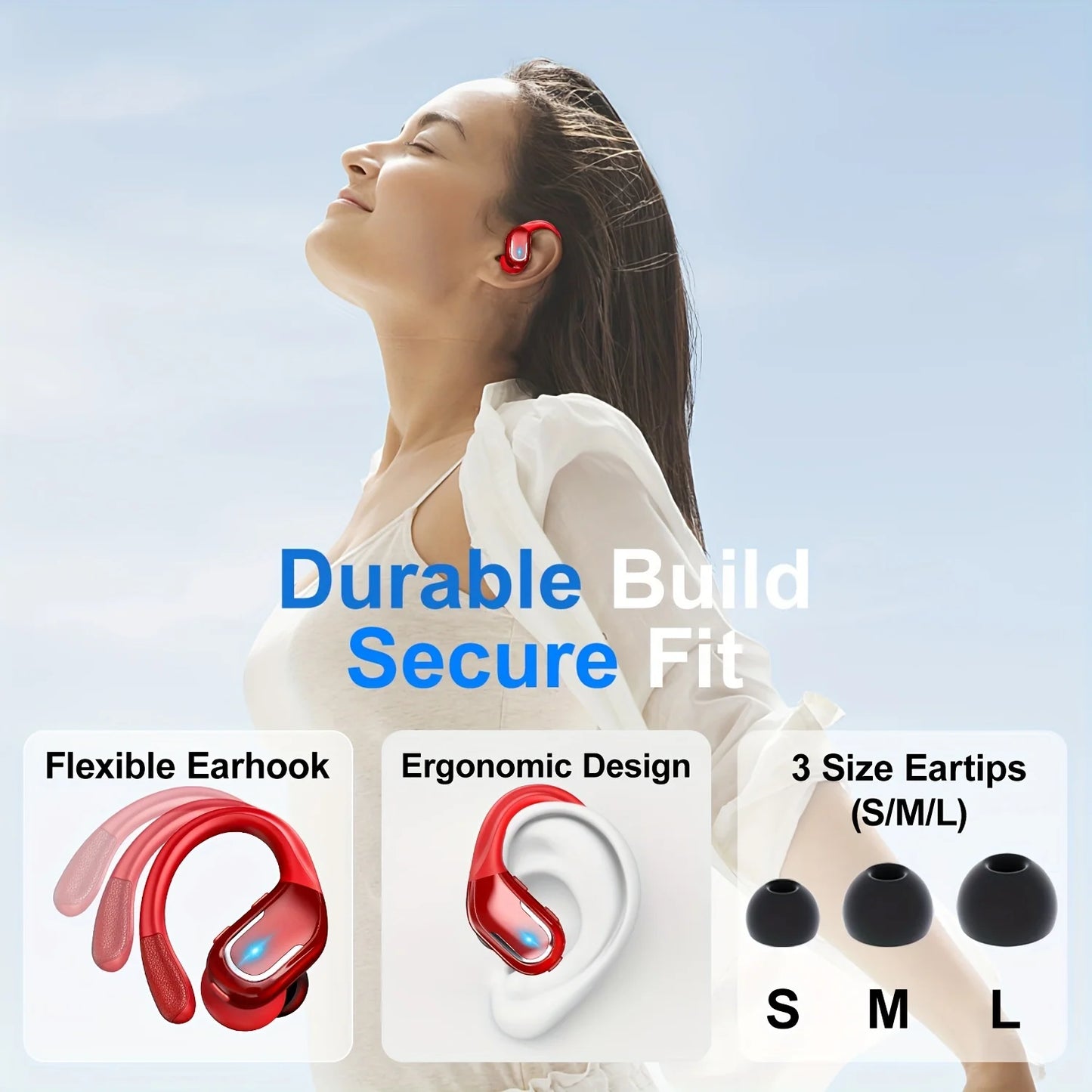 Wireless Earbuds For Running Sports Wireless Earphones With Earhooks/Dual-LED Display Noise Cancelling Sports Earbuds
