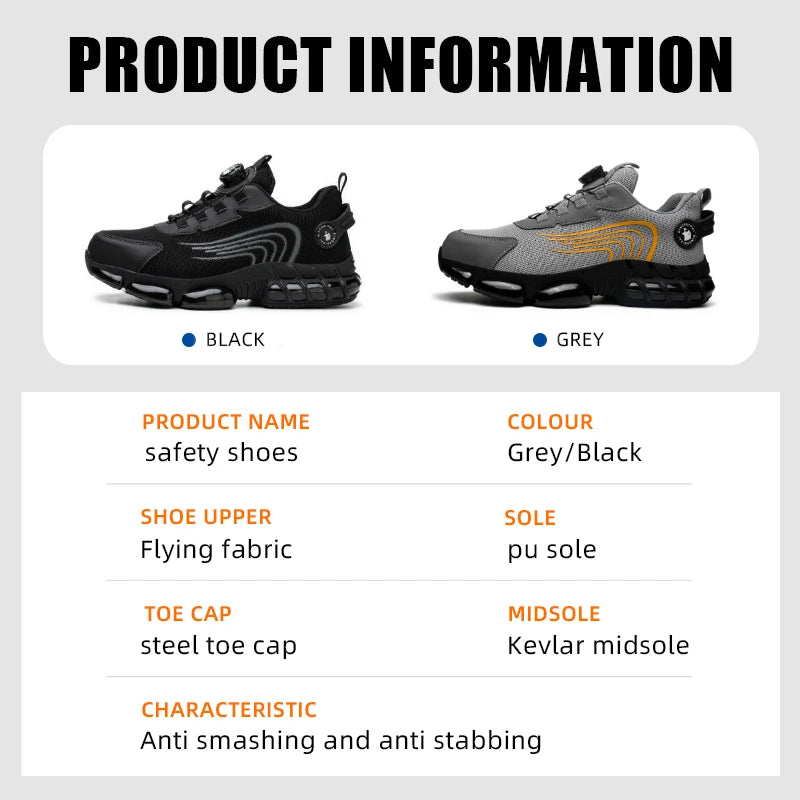Steel toe cap, non-lacing, anti-impact/and anti-puncture casual work shoes