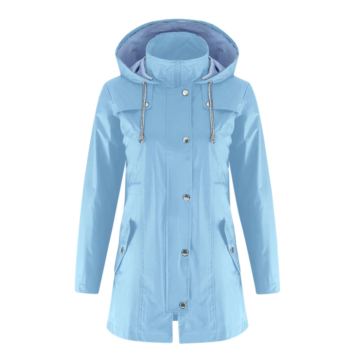 Women's Casual Lightweight Raincoat/Solid Color Long Hooded Outdoor Windbreaker