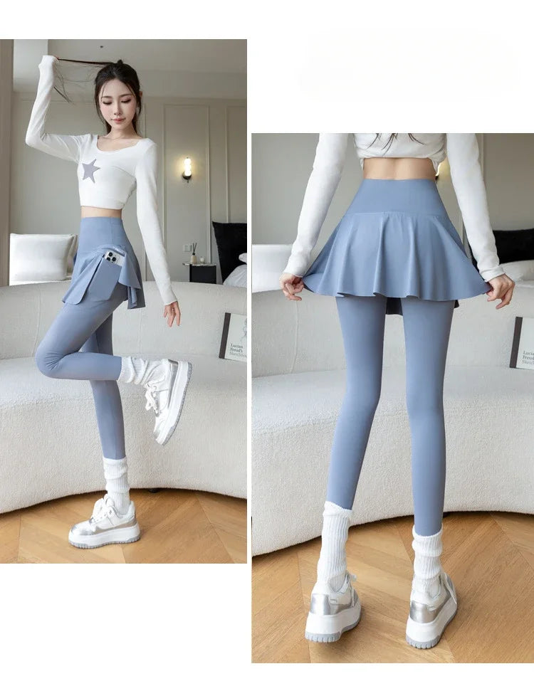 Women Fake Two Pieces Leggings Seamless Fitness Leggings High Waist/with Pocket Elastic Slim Fashion Hip Lifting Yoga Pants