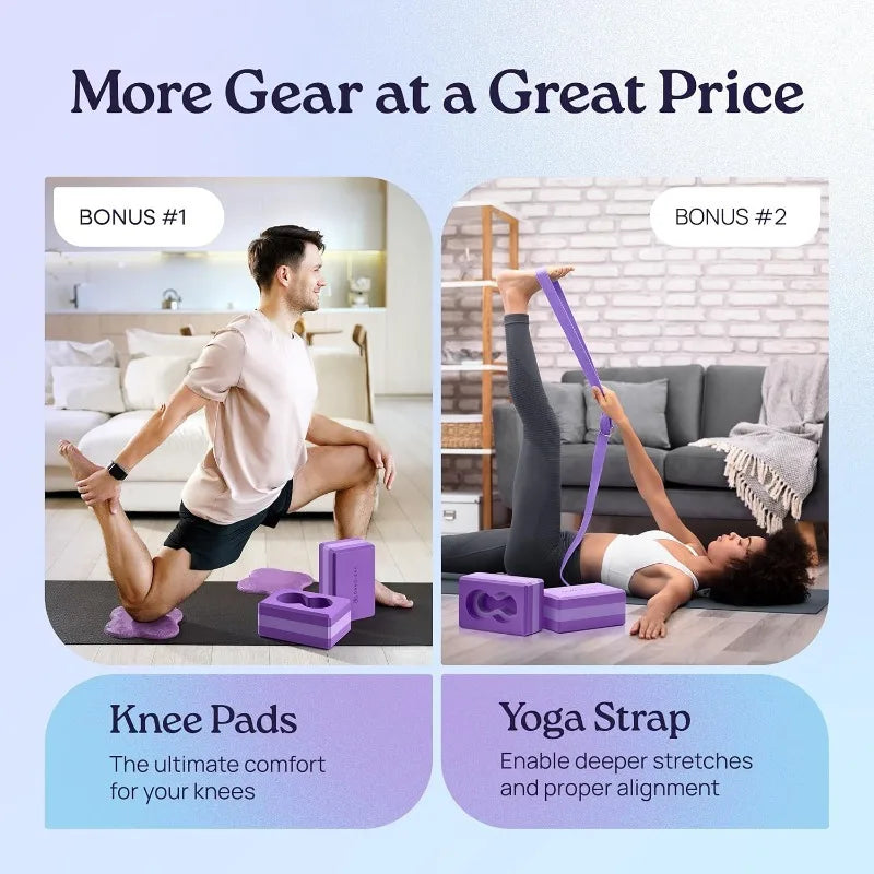 Deep-Zen® Yoga Blocks Wrist Support; Yoga Blocks 2 Pack with Knee Pads/and Strap to Put Less Weight on Wrists Durable