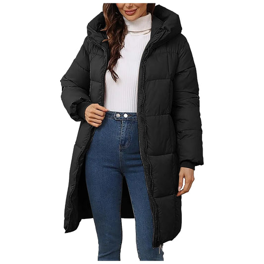 Winter Parkas Women's Down Cotton-Padded Jacket Long Coats/Hooded Overcoat Thicken Warm Slim Outerwear Female Casual Coats