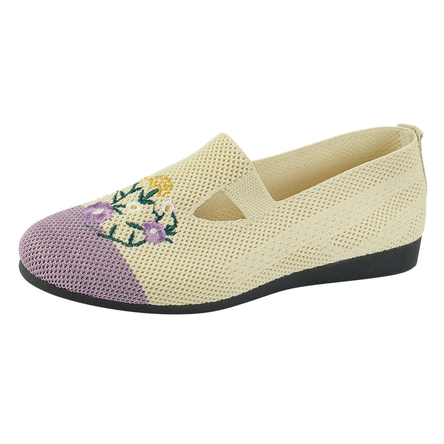 Ladies Mesh Knitted Shoes Fashion/Breathable Flower Embroidery Flat Bottom Casual