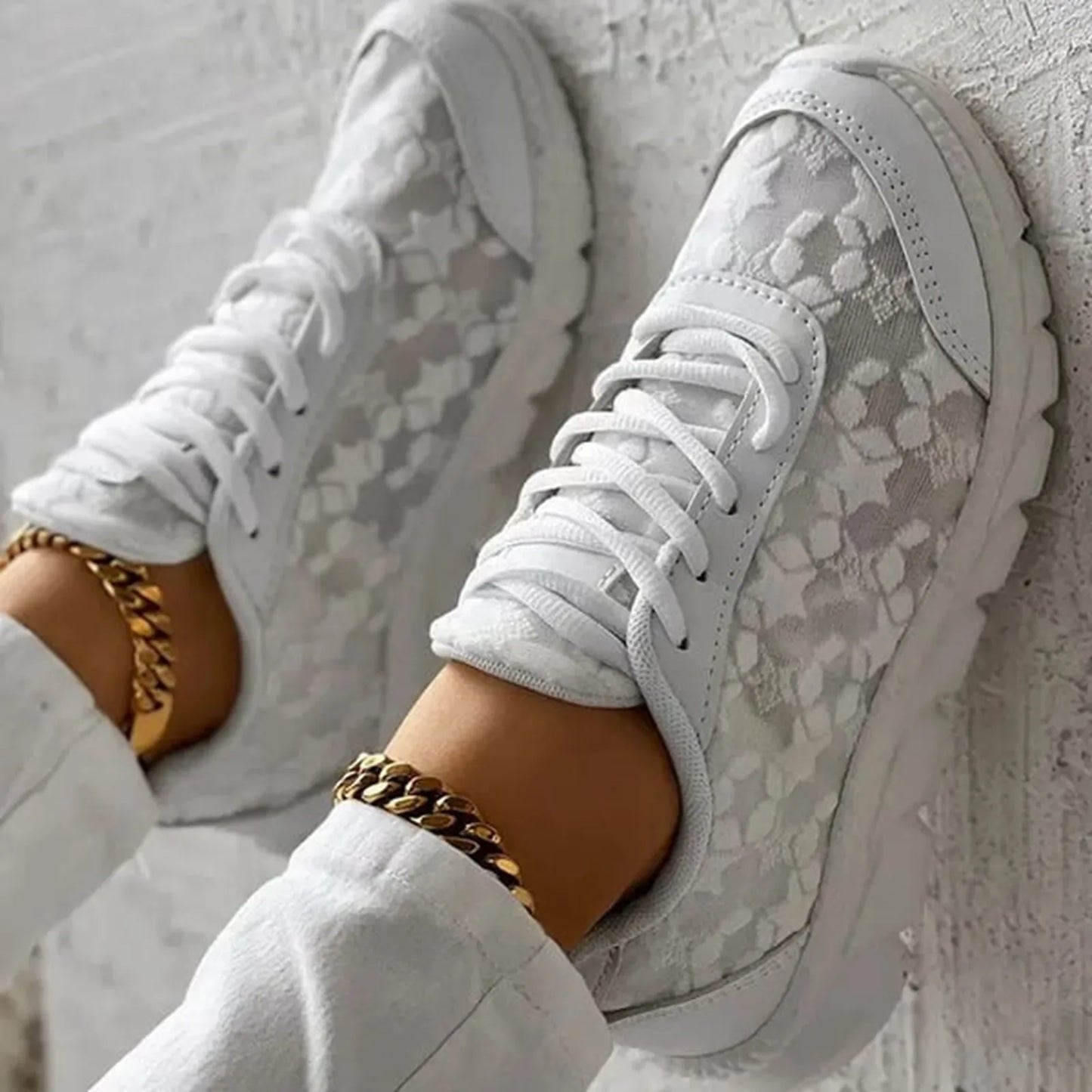 Women's Fashion Vulcanized Sneakers Breathable Mesh Leather/Patchwork Platform Shoes Color Matching Lace Up Running Shoes