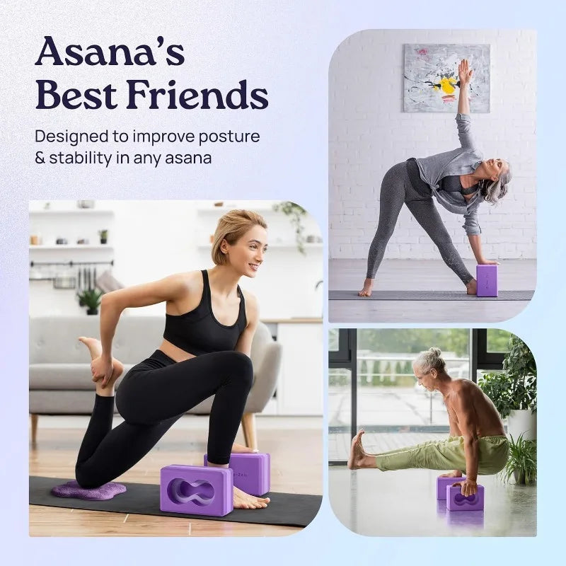 Deep-Zen® Yoga Blocks Wrist Support; Yoga Blocks 2 Pack with Knee Pads/and Strap to Put Less Weight on Wrists Durable