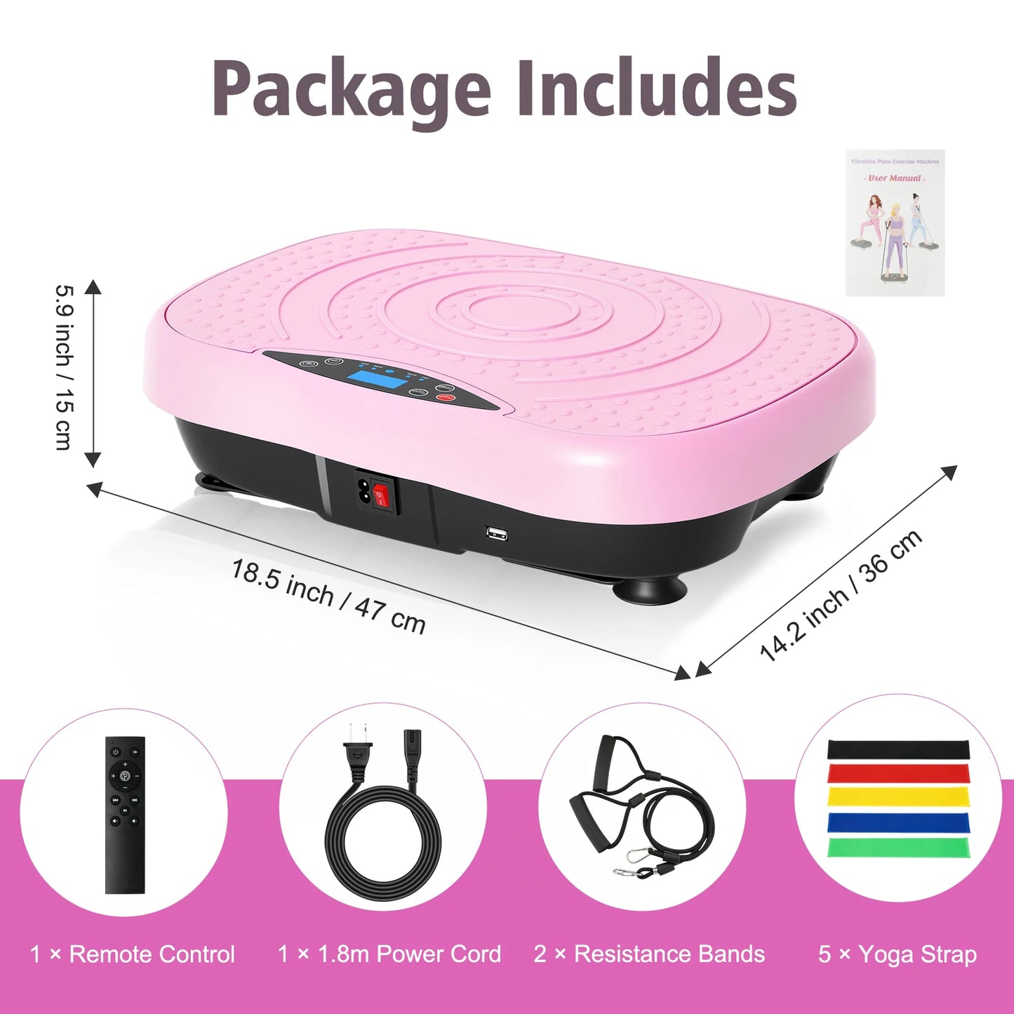 Portable Vibration Plate Exercise Machine Workout Platform with Bluetooth/Resistance Bands 5 Yoga Straps 10 Auto 200 Manual Speed Settings
