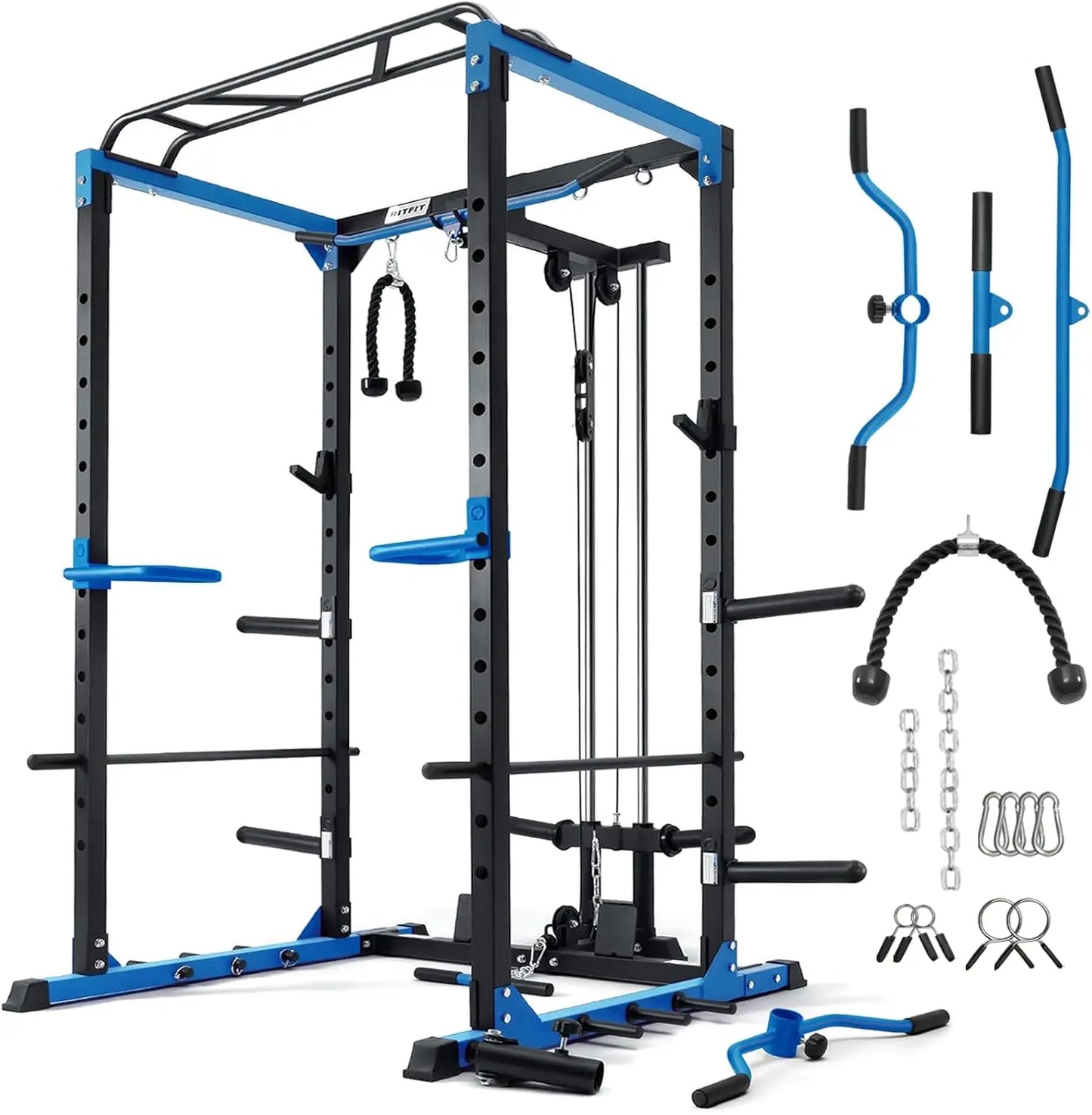 All-in-One Squat Rack, Multi-Function 1000 LBS Capacity Power Cage/with LAT Pulldown, Pulley System, Dip Bar, Fitness Equipment
