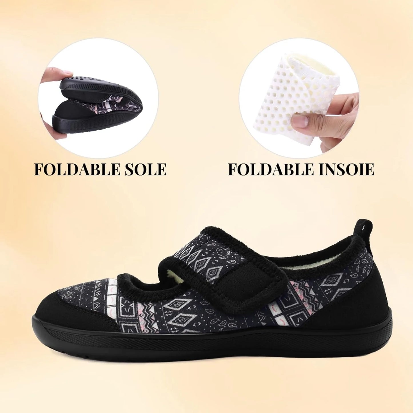 Women's Slippers Wide Width Diabetic Shoes Edema House/Barefoot Walking Shoes Adjustable Indoor Outdoor Slippers