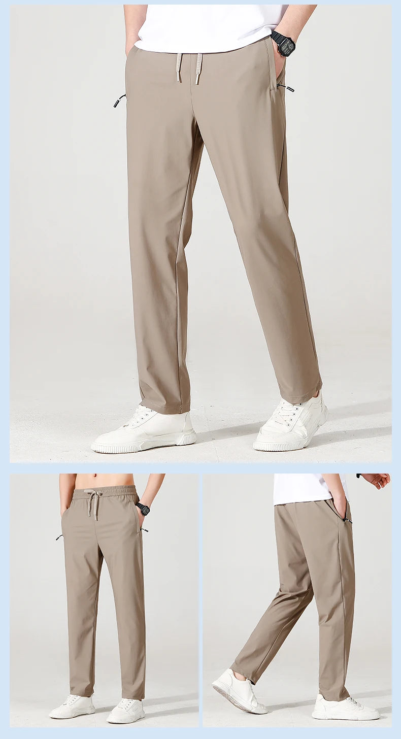 Ice Silk Men's trousers summer black-and-gray thin style business casual/pants outdoor stretch breathable straight leg Pants