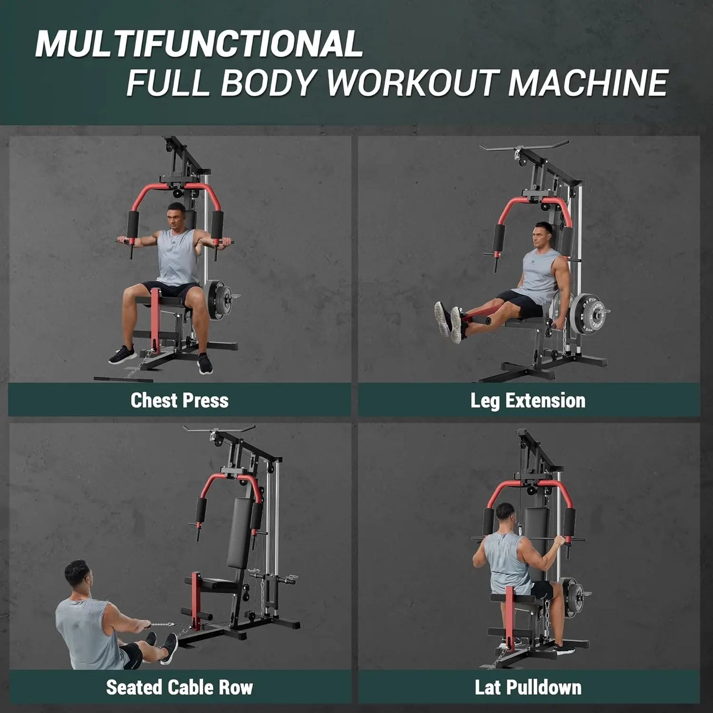 Home Gym Machine Full Body Workout Equipment with Pulley System/Leg Press Support for Strength Training Workout Station