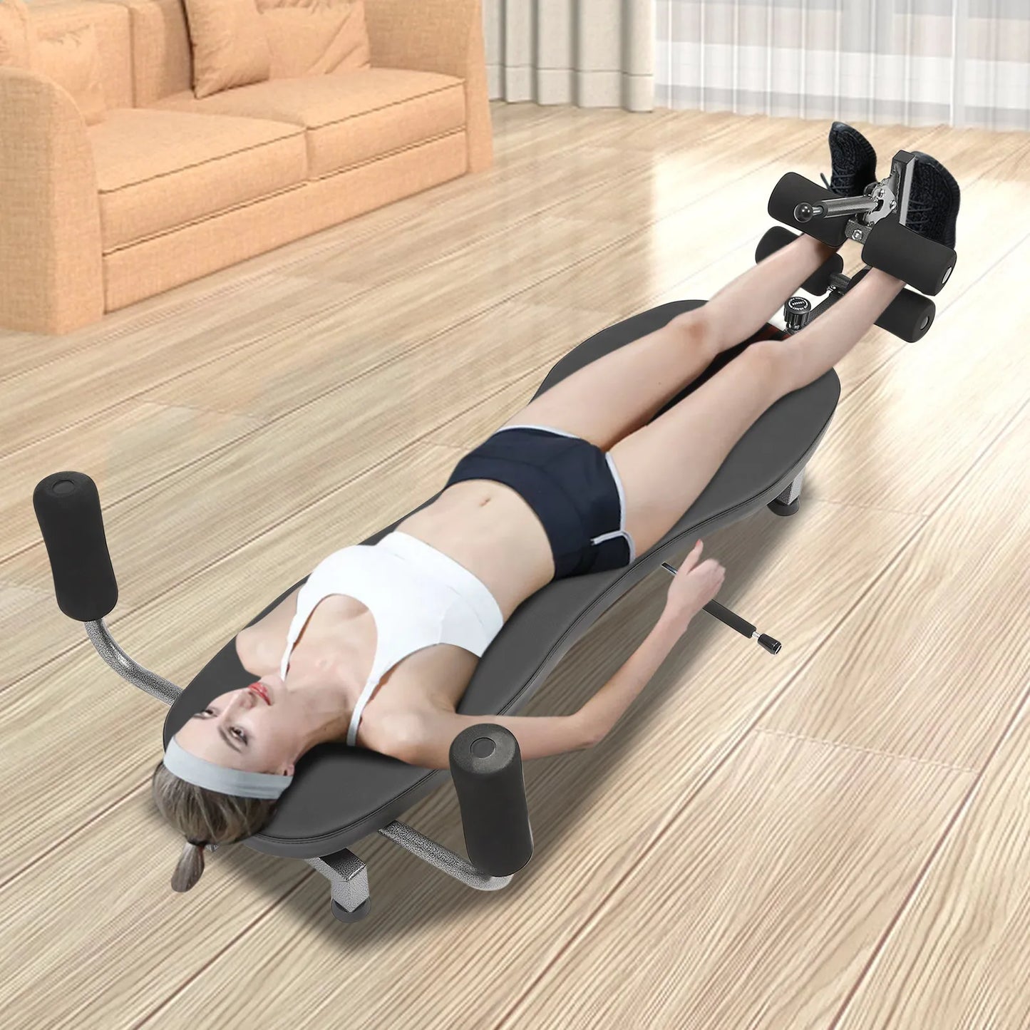 Table, Back Stretch Decompression Bench for Lumbar Spine Relief/Adjustable Length and Hand-Crank Stretching Supports Up