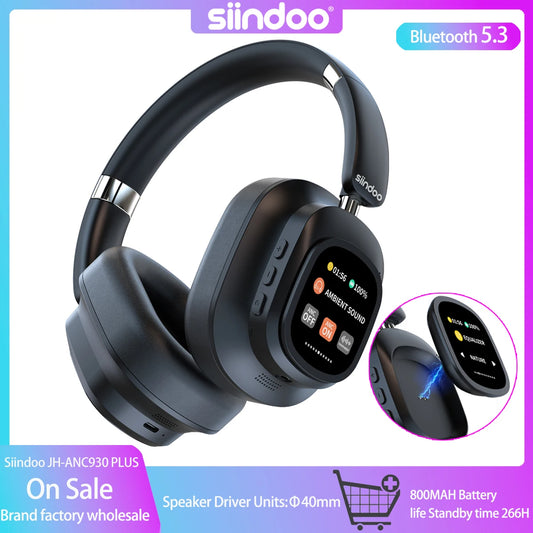 Siindoo JH-ANC930Plus Hybrid Wireless Headphone Active Noise Cancelling Headphones/With Multi Magnetic Touch Control LED Screen