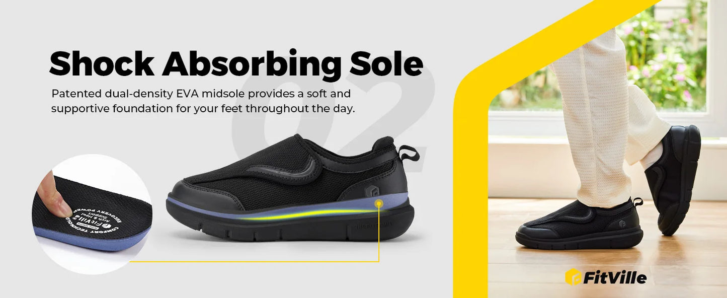 FitVille Men's Diabetic Shoes Extra Wide for Elder Orthopedics Feet Swollen/Adjustable Walking Shoe Elderly Foot Pain Relief